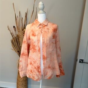 Orange Tie-Dye Button-Down Shirt